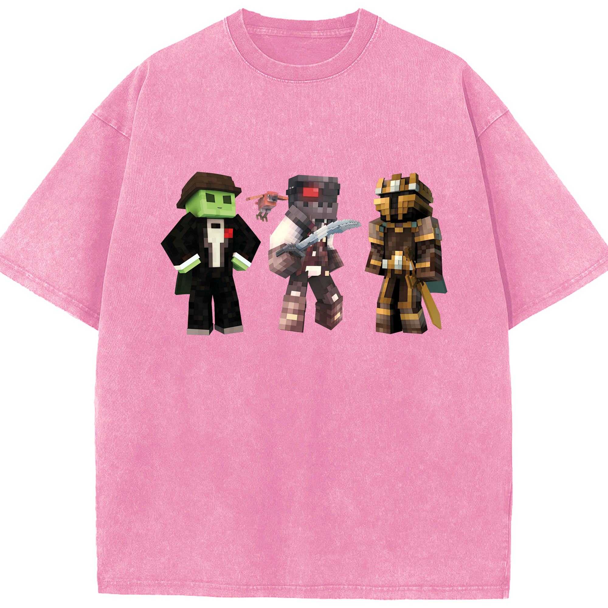 （画像用） マインクラフト ブロックの世界 Minecraft MC Block world 綿100% ヴィンテージ風 半袖Tシャツ（フロントプリント）